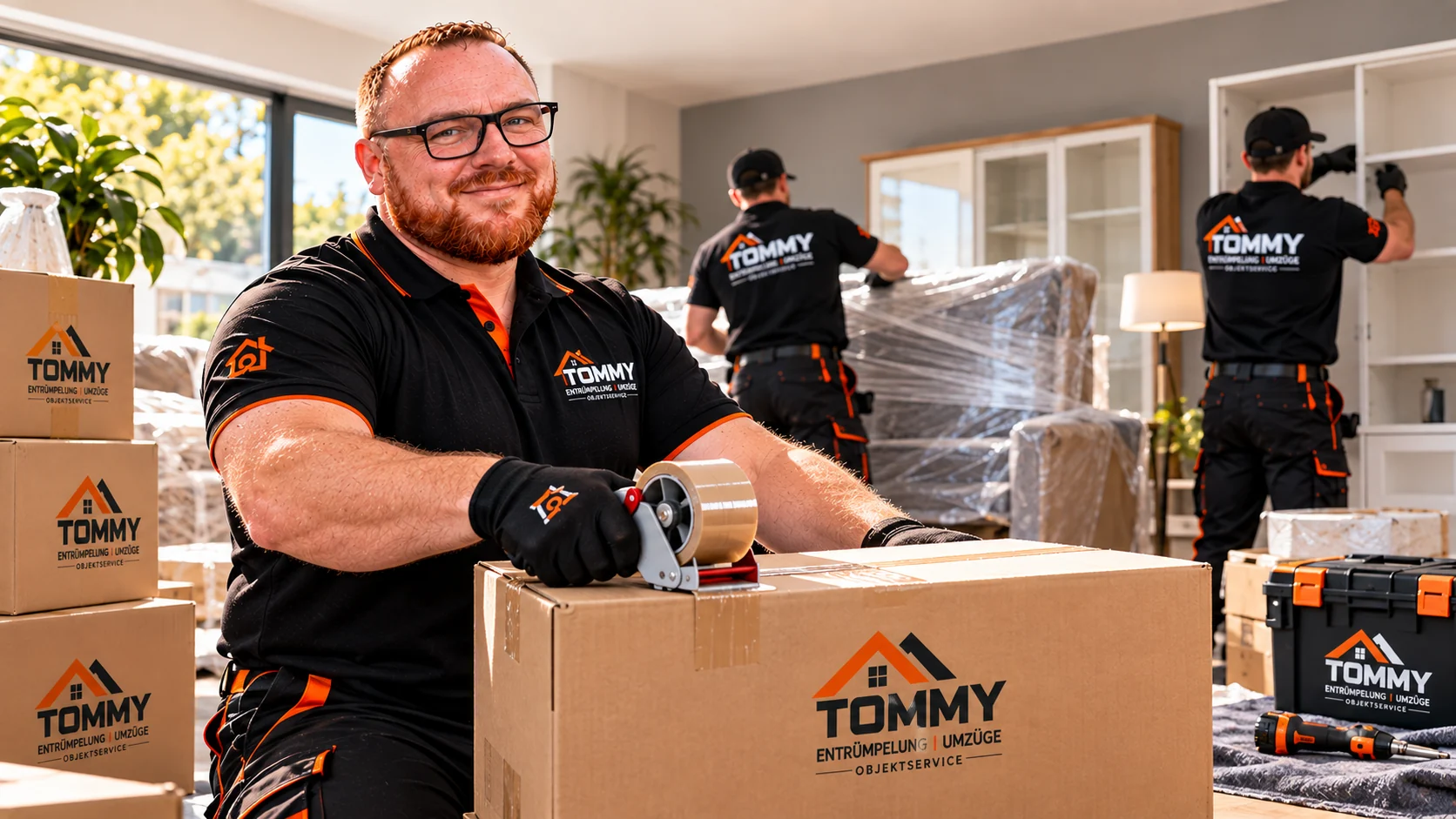 TOMMY-Mitarbeiter verpackt Hausrat für einen Umzug
